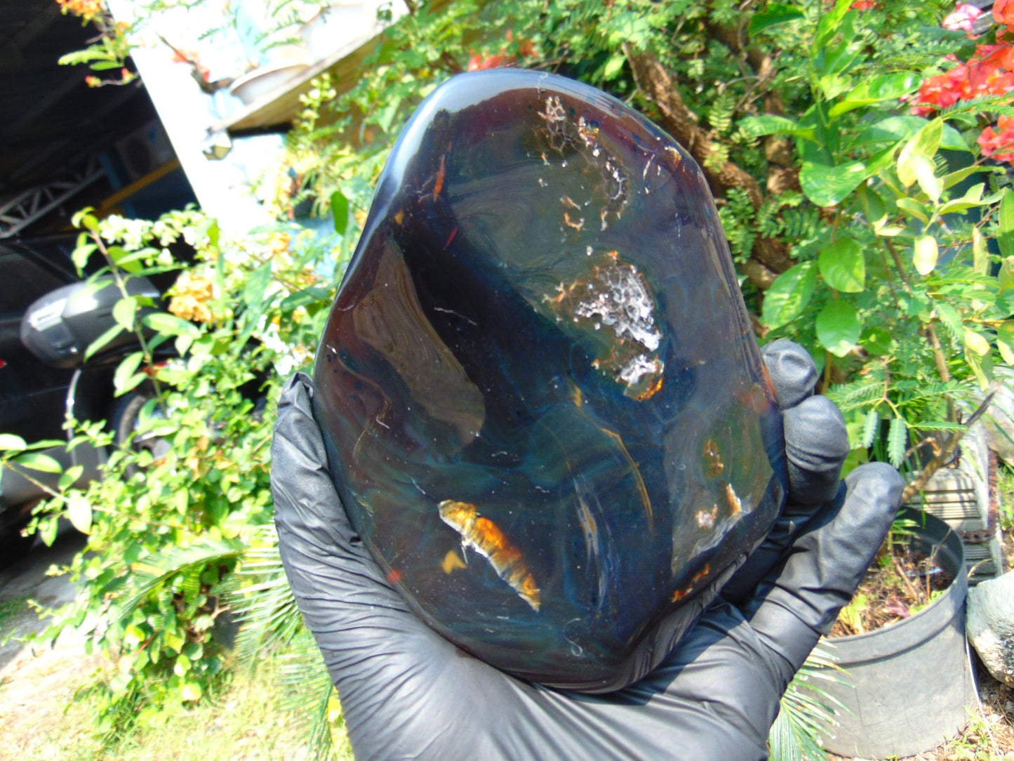 308 gram Full polished Indonesian Dark Purple Blue Amber for Healing ar121