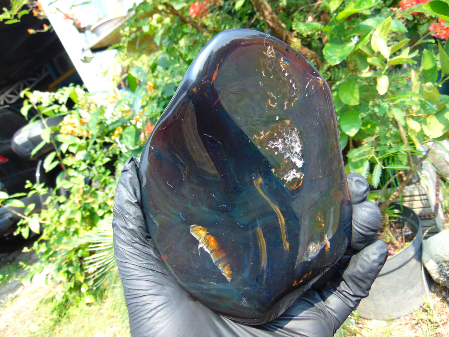 308 gram Full polished Indonesian Dark Purple Blue Amber for Healing ar121