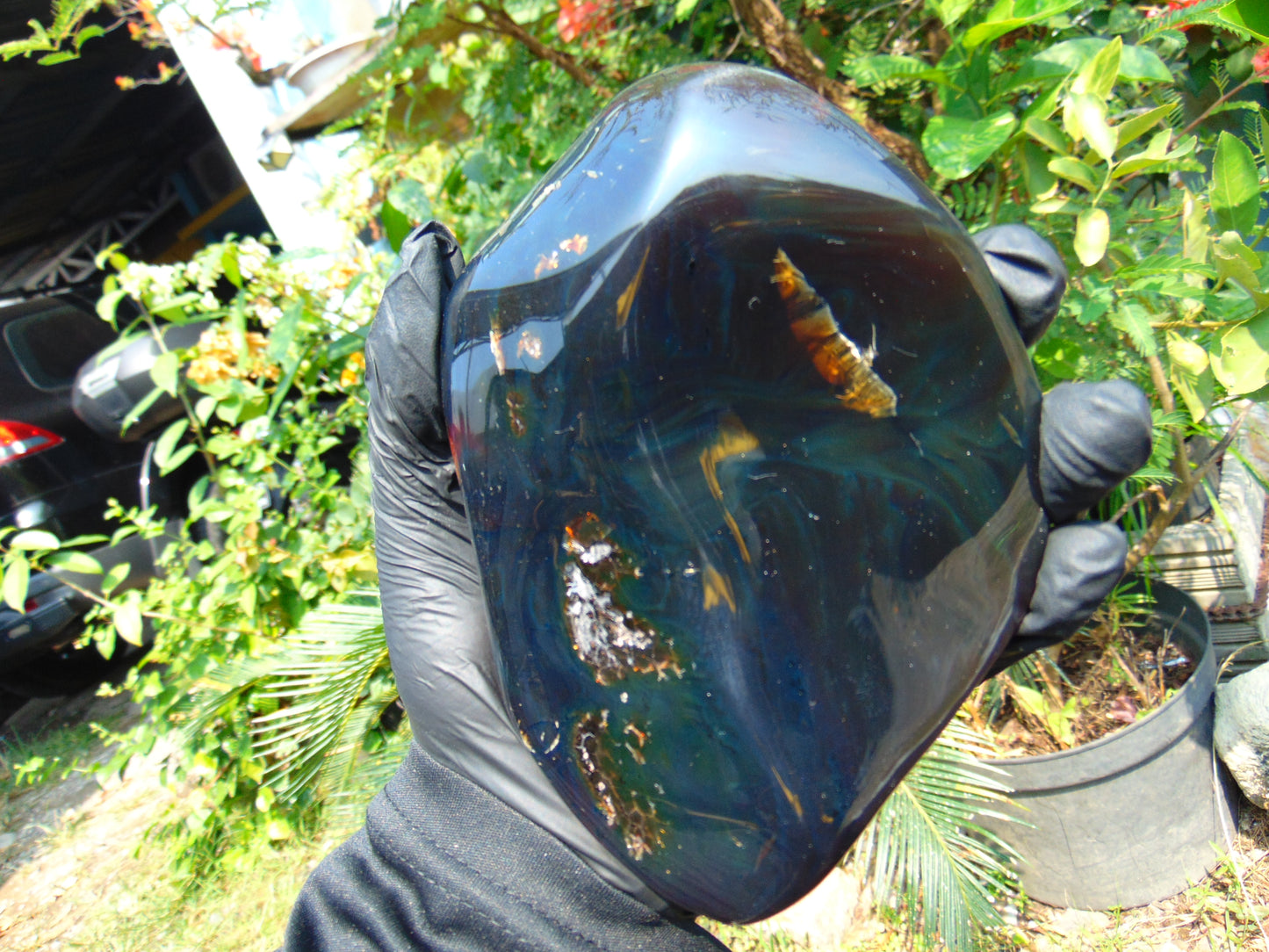 308 gram Full polished Indonesian Dark Purple Blue Amber for Healing ar121