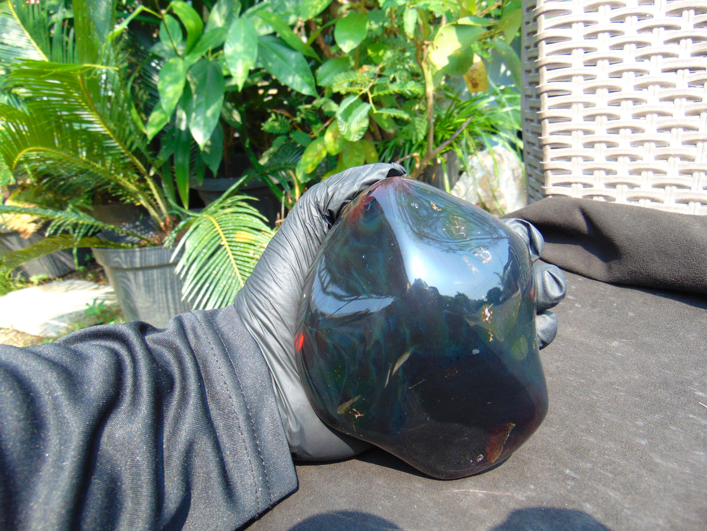 308 gram Full polished Indonesian Dark Purple Blue Amber for Healing ar121
