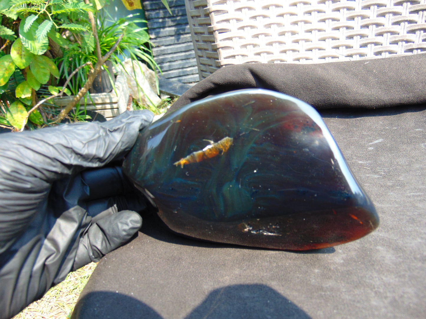 308 gram Full polished Indonesian Dark Purple Blue Amber for Healing ar121