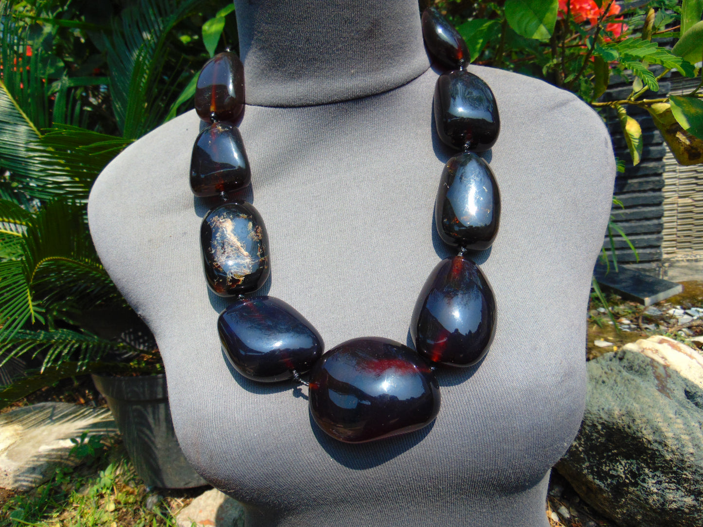 267 gr 9 beads Big Necklace Indonesian dark blue Amber for Healing A9K15