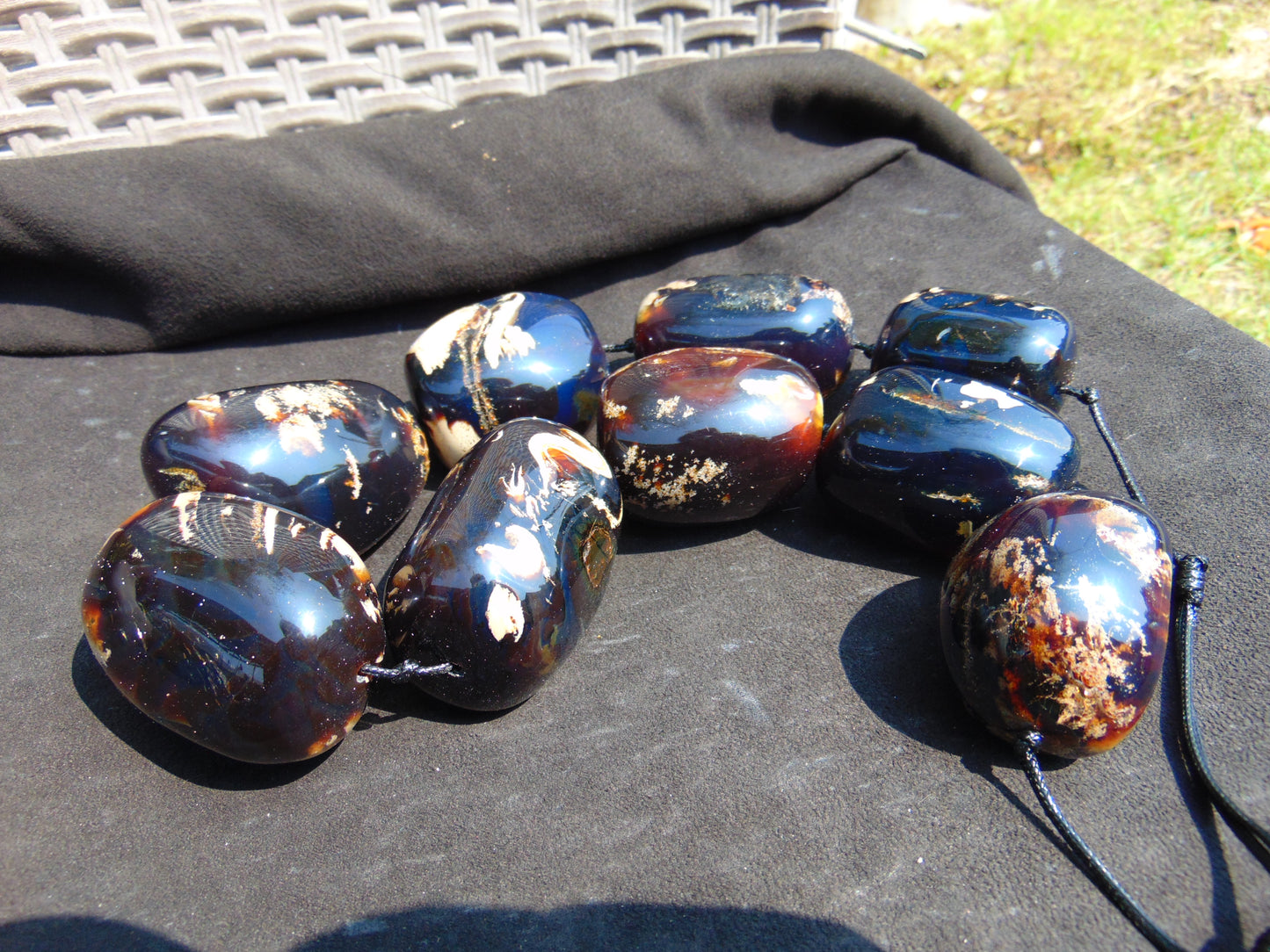 554 gr 9 beads Big Necklace Indonesian dark red Amber for Healing A9K20