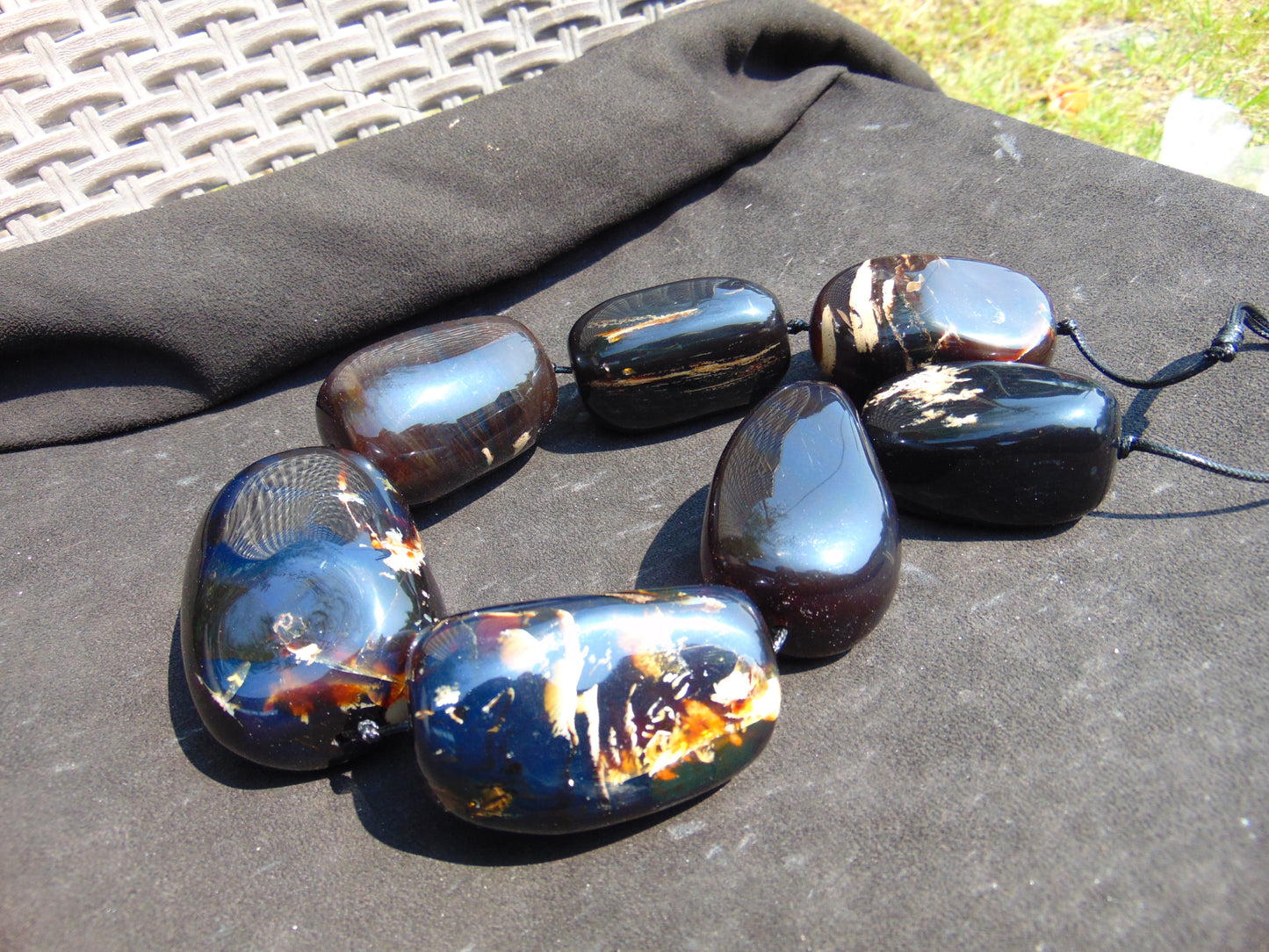 500 gr 7 beads Big Necklace Indonesian dark blue Amber for Healing A7K22
