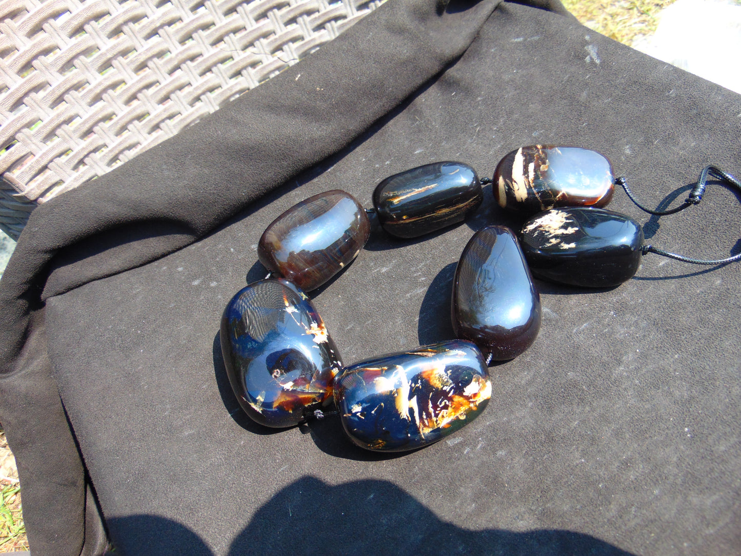 500 gr 7 beads Big Necklace Indonesian dark blue Amber for Healing A7K22
