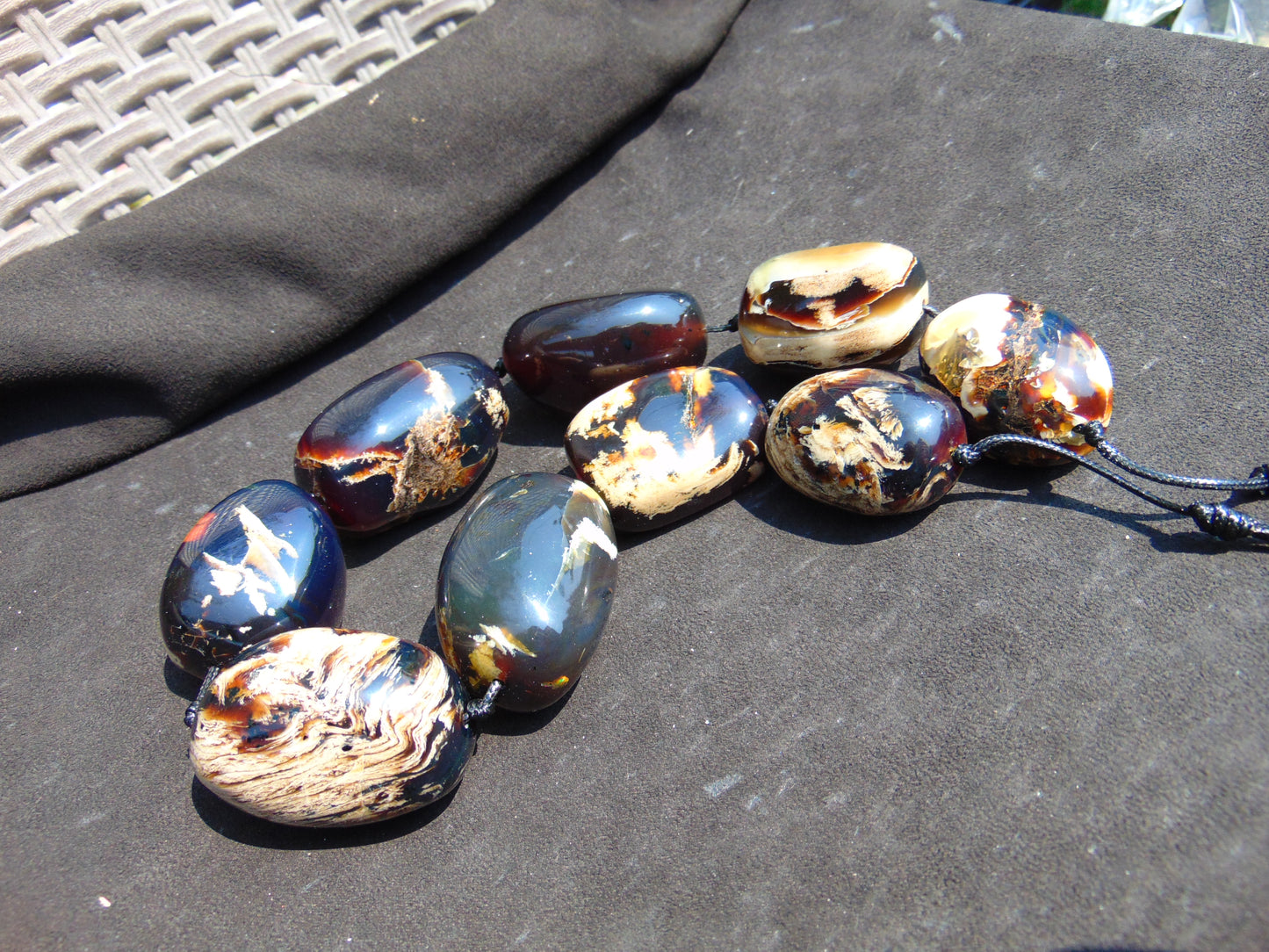 328 gr 9 beads Big Necklace Indonesian dark white Amber for Healing A9K24