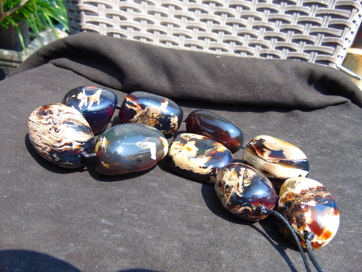 328 gr 9 beads Big Necklace Indonesian dark white Amber for Healing A9K24