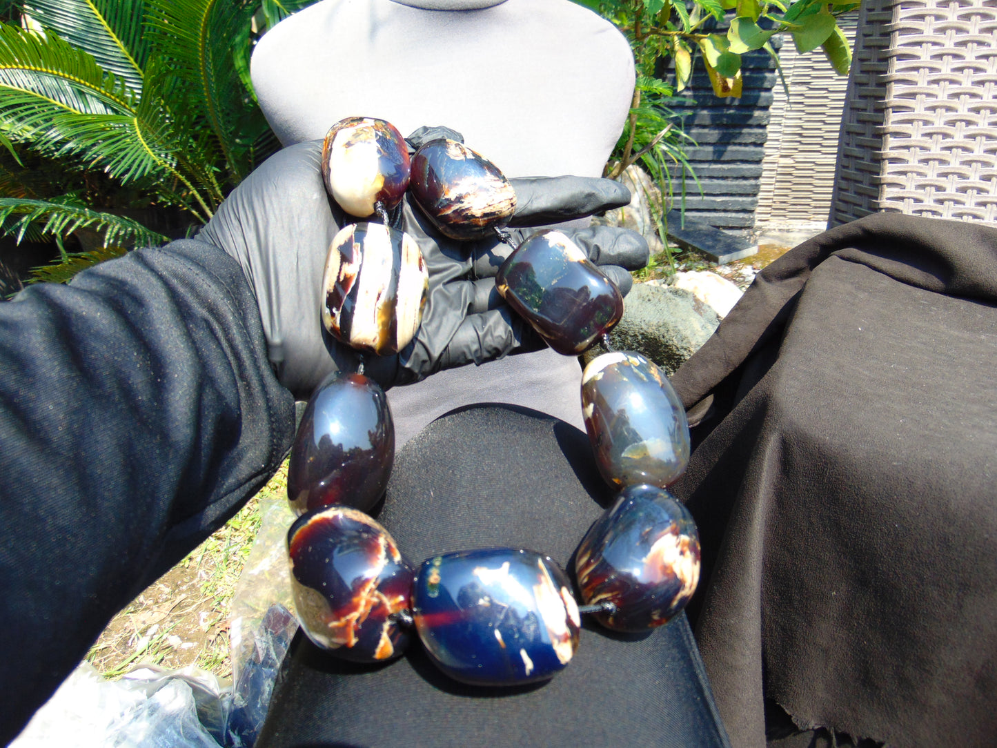 328 gr 9 beads Big Necklace Indonesian dark white Amber for Healing A9K24
