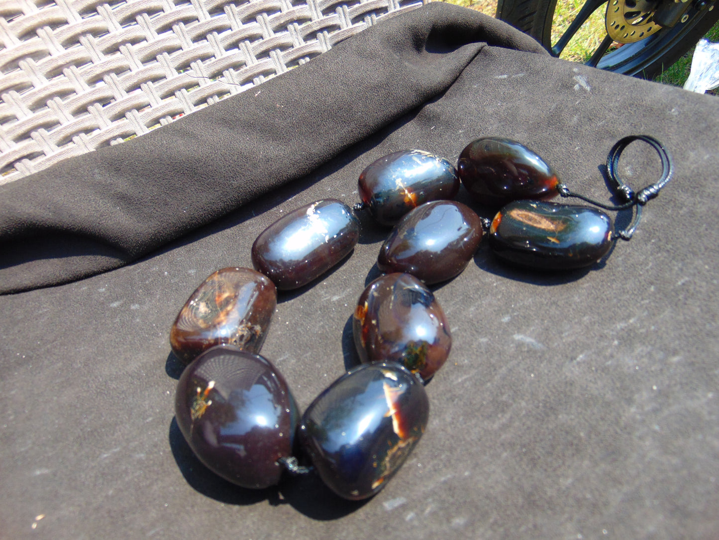 335 gr 9 beads Big Necklace Indonesian dark Amber for Healing A9K26
