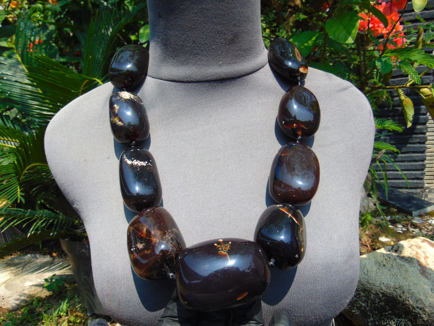 335 gr 9 beads Big Necklace Indonesian dark Amber for Healing A9K26