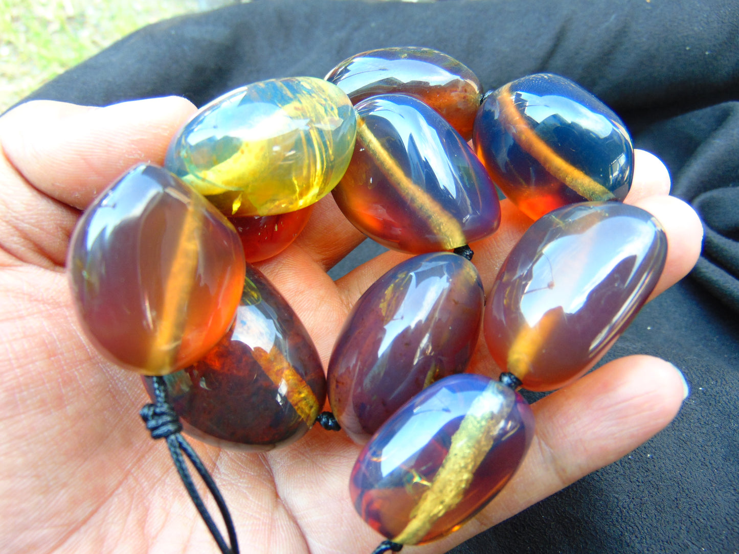 118 gr 10 pcs full polished Necklace Indonesian Blue Amber for healing No.3