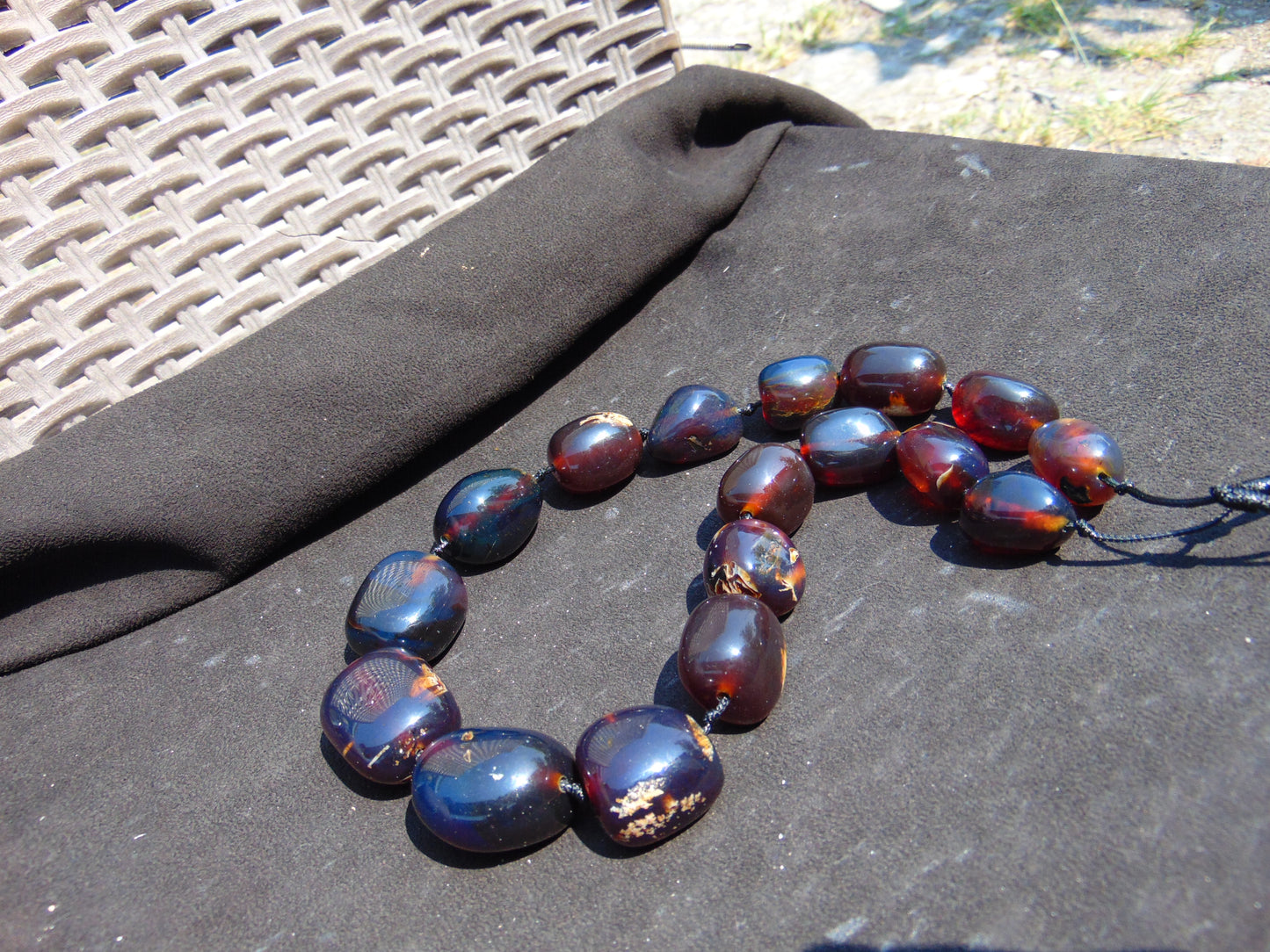 143 gr Small Beads Combination Necklace Indonesian Blue Amber for Healing A17K7