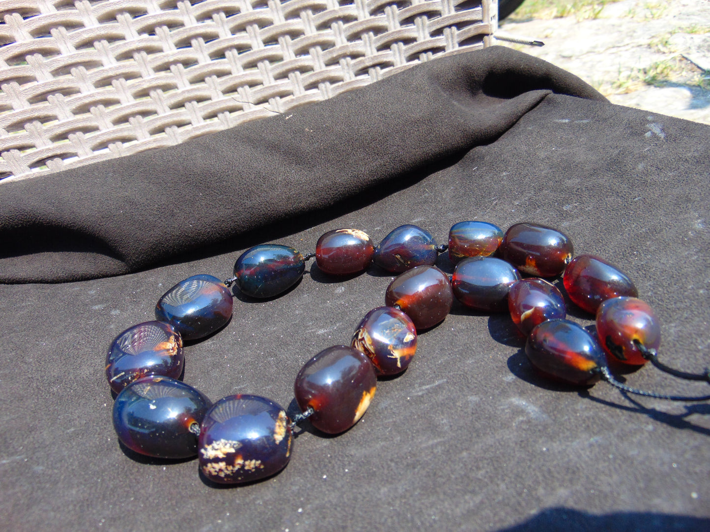 143 gr Small Beads Combination Necklace Indonesian Blue Amber for Healing A17K7