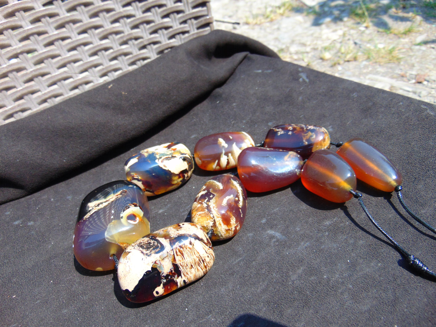 313 gr 9 beads Big Necklace Indonesian Yellow blue Amber for Healing A9K11