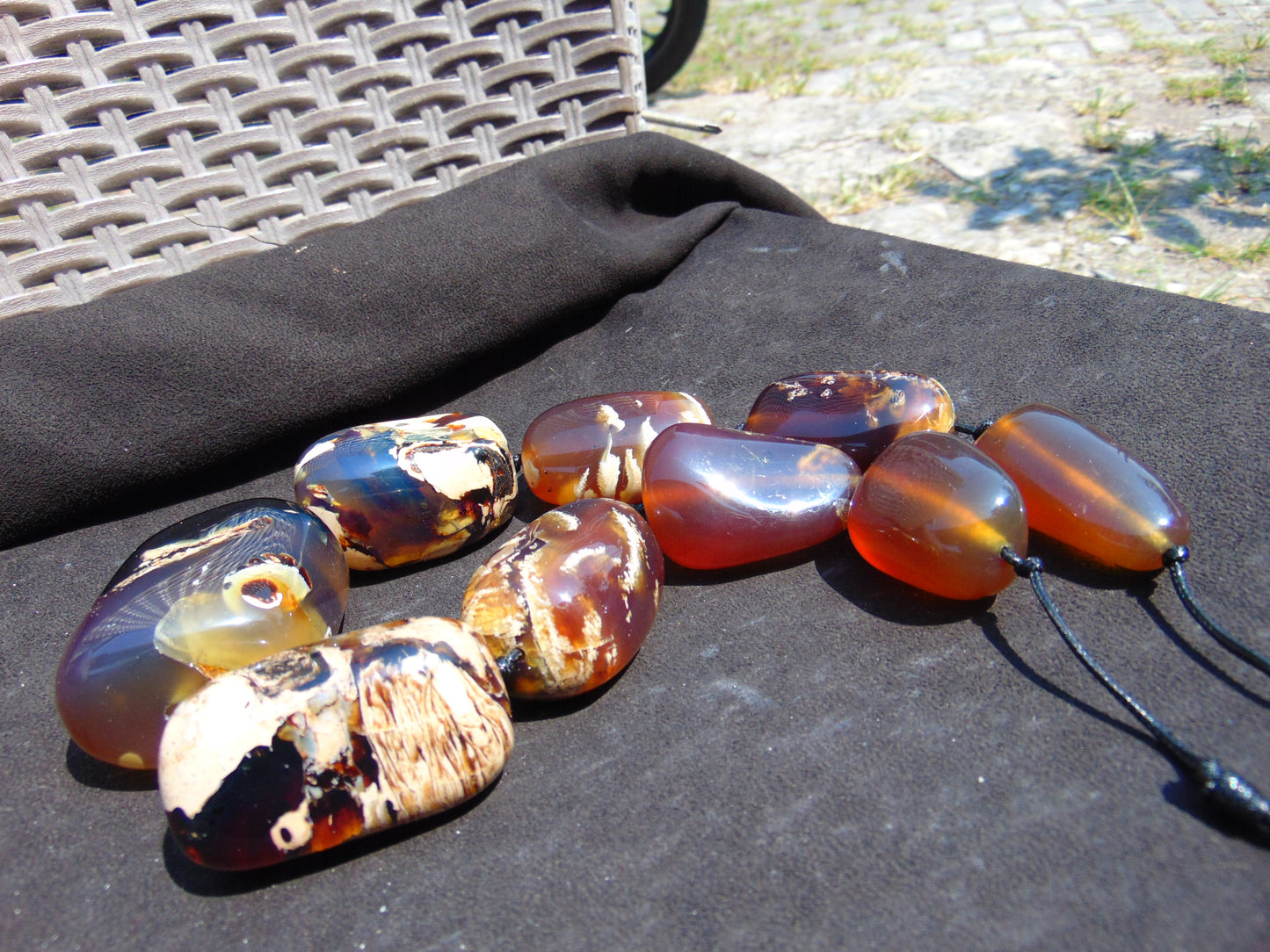 313 gr 9 beads Big Necklace Indonesian Yellow blue Amber for Healing A9K11