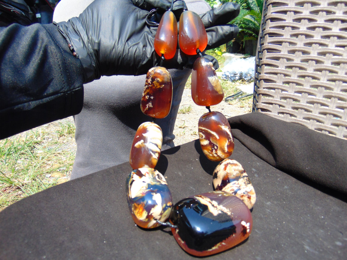 313 gr 9 beads Big Necklace Indonesian Yellow blue Amber for Healing A9K11