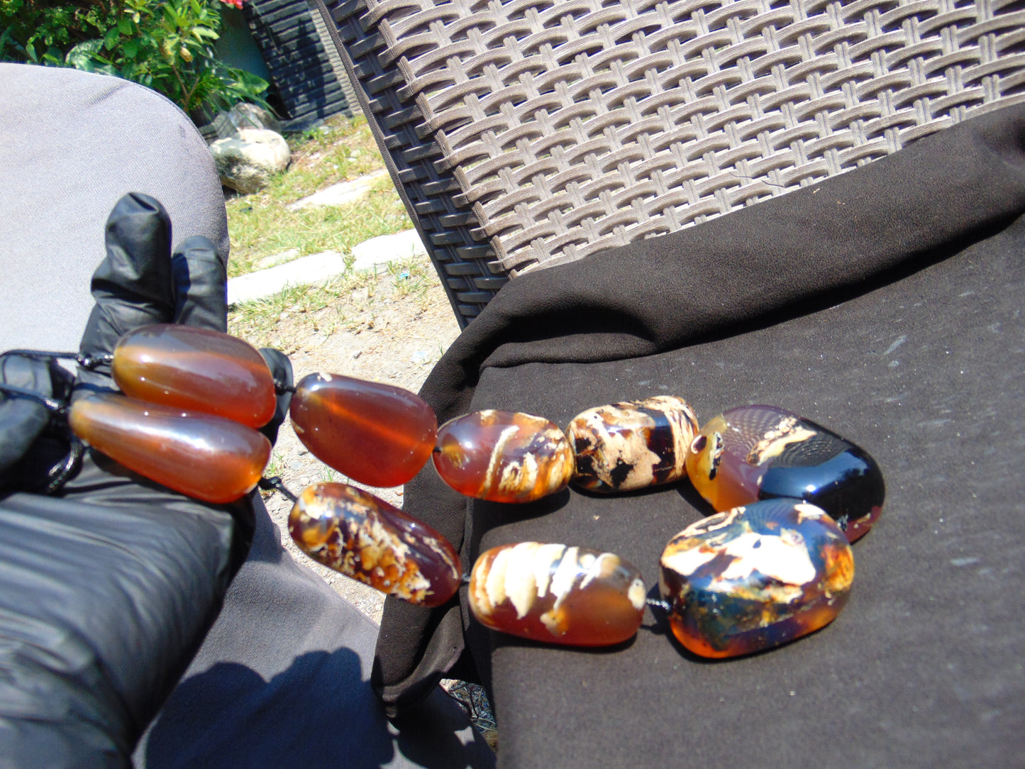 313 gr 9 beads Big Necklace Indonesian Yellow blue Amber for Healing A9K11