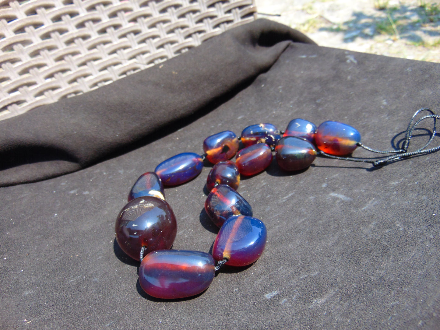 157 gr Small Beads Combination Necklace Indonesian Red Blue Amber for Healing A13K31