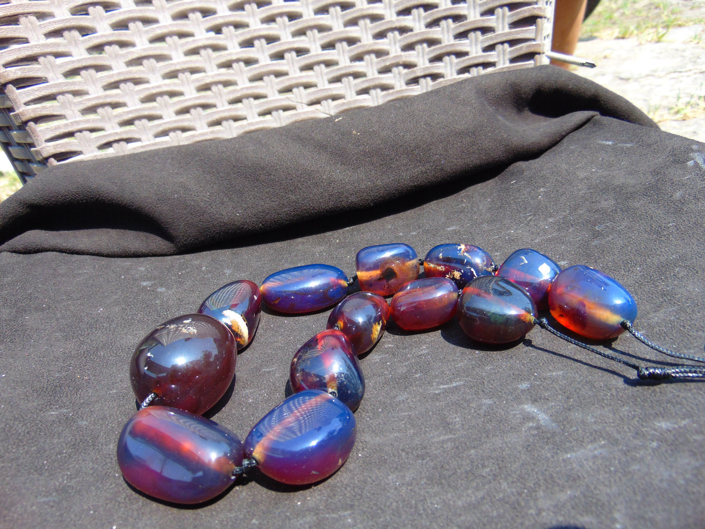 157 gr Small Beads Combination Necklace Indonesian Red Blue Amber for Healing A13K31