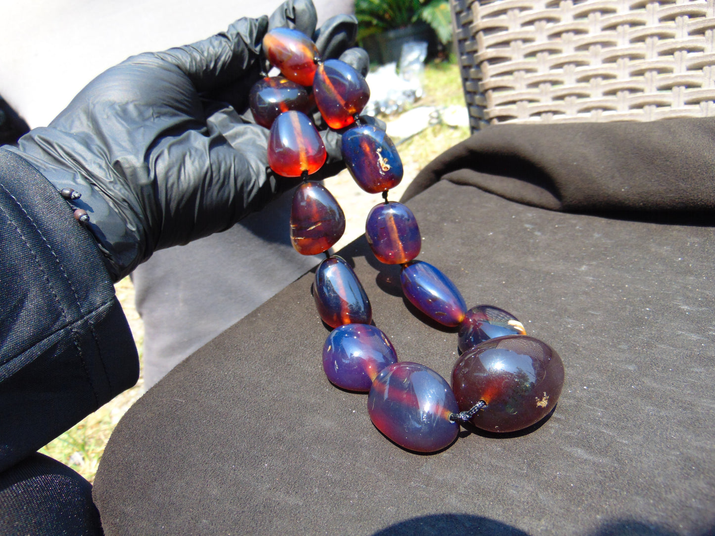157 gr Small Beads Combination Necklace Indonesian Red Blue Amber for Healing A13K31