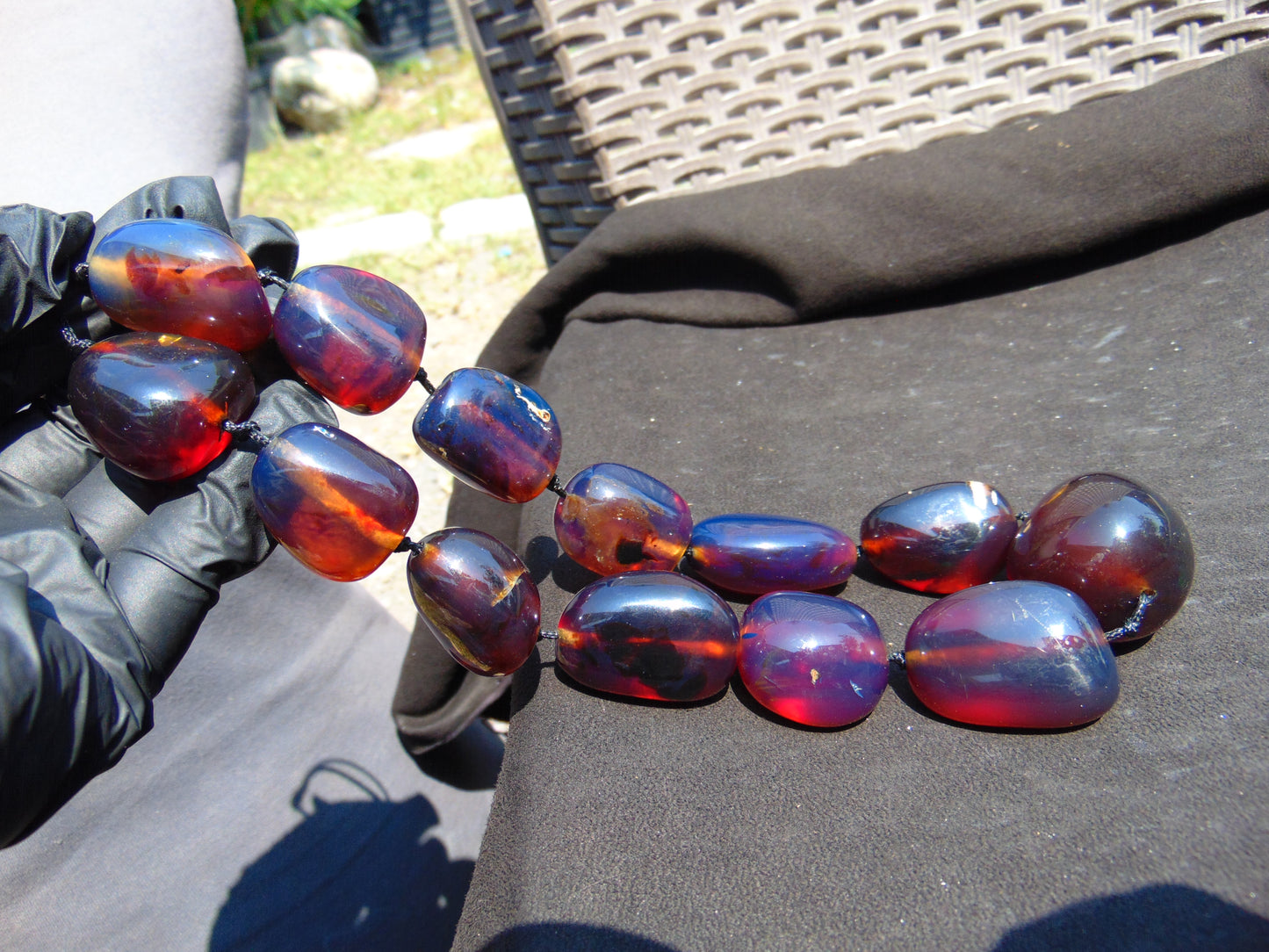 157 gr Small Beads Combination Necklace Indonesian Red Blue Amber for Healing A13K31