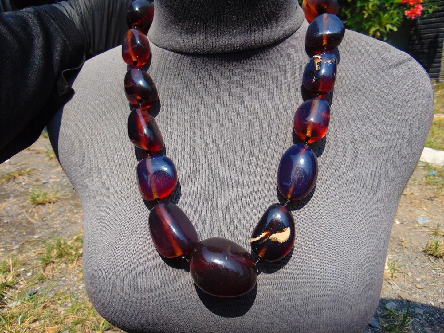 157 gr Small Beads Combination Necklace Indonesian Red Blue Amber for Healing A13K31
