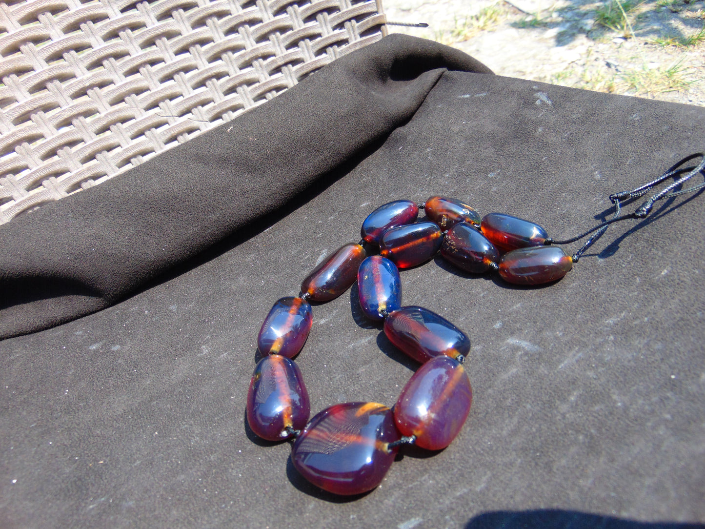 103 gr Small Beads Combination Necklace Indonesian Blue Amber for Healing A13K5