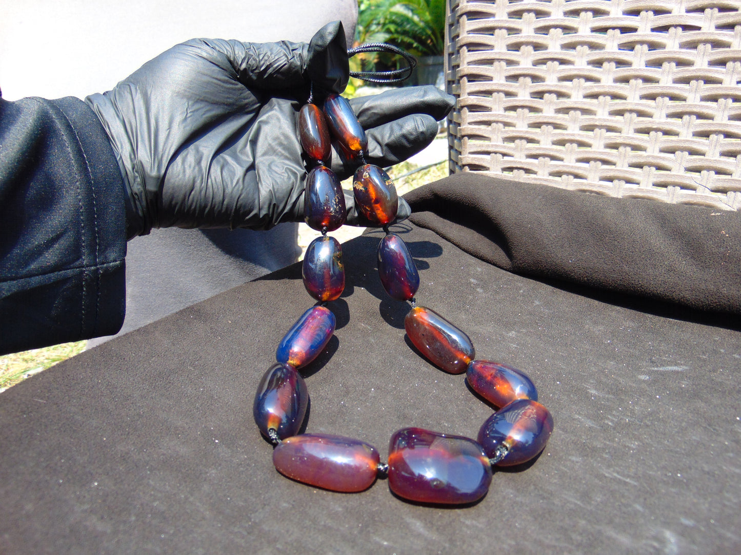 103 gr Small Beads Combination Necklace Indonesian Blue Amber for Healing A13K5