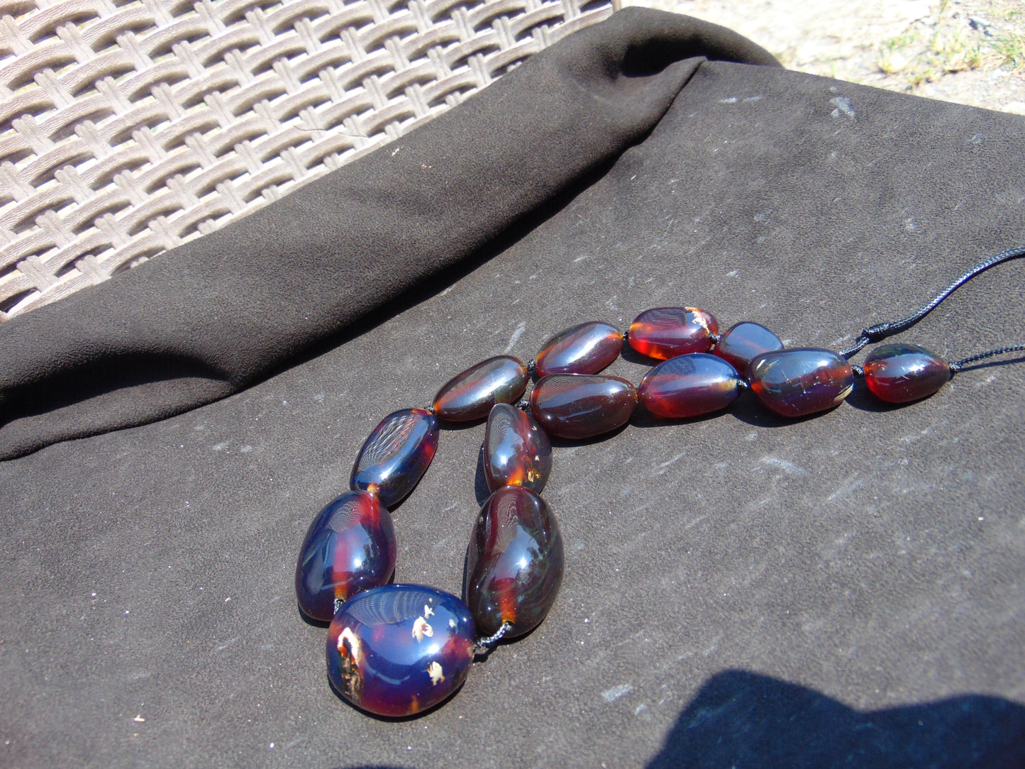 123 gr Small Beads Combination Necklace Indonesian Red Blue Amber for Healing A13K8