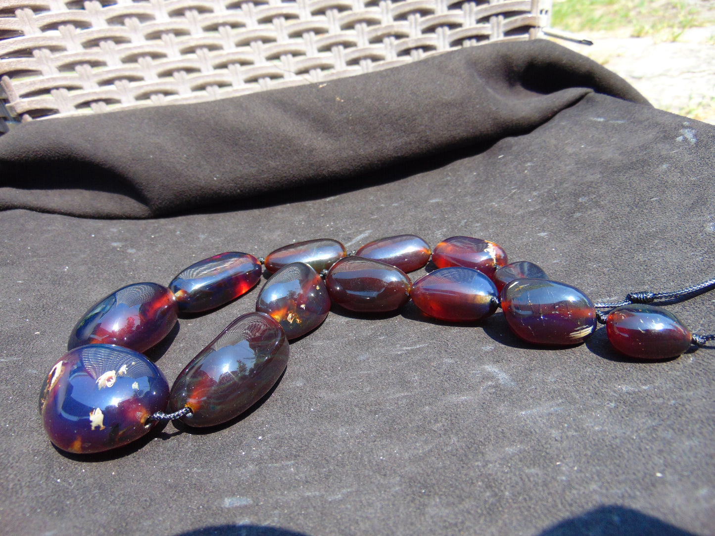 123 gr Small Beads Combination Necklace Indonesian Red Blue Amber for Healing A13K8