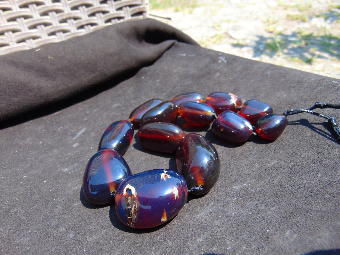 123 gr Small Beads Combination Necklace Indonesian Red Blue Amber for Healing A13K8