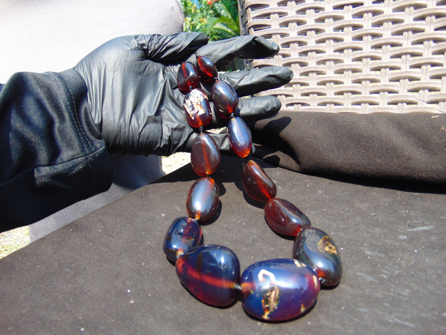 123 gr Small Beads Combination Necklace Indonesian Red Blue Amber for Healing A13K8