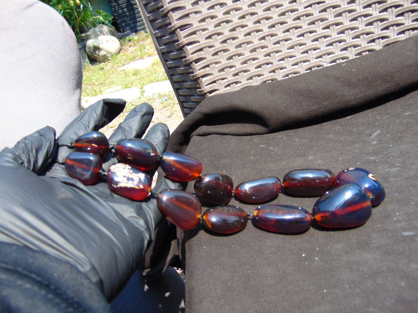 123 gr Small Beads Combination Necklace Indonesian Red Blue Amber for Healing A13K8