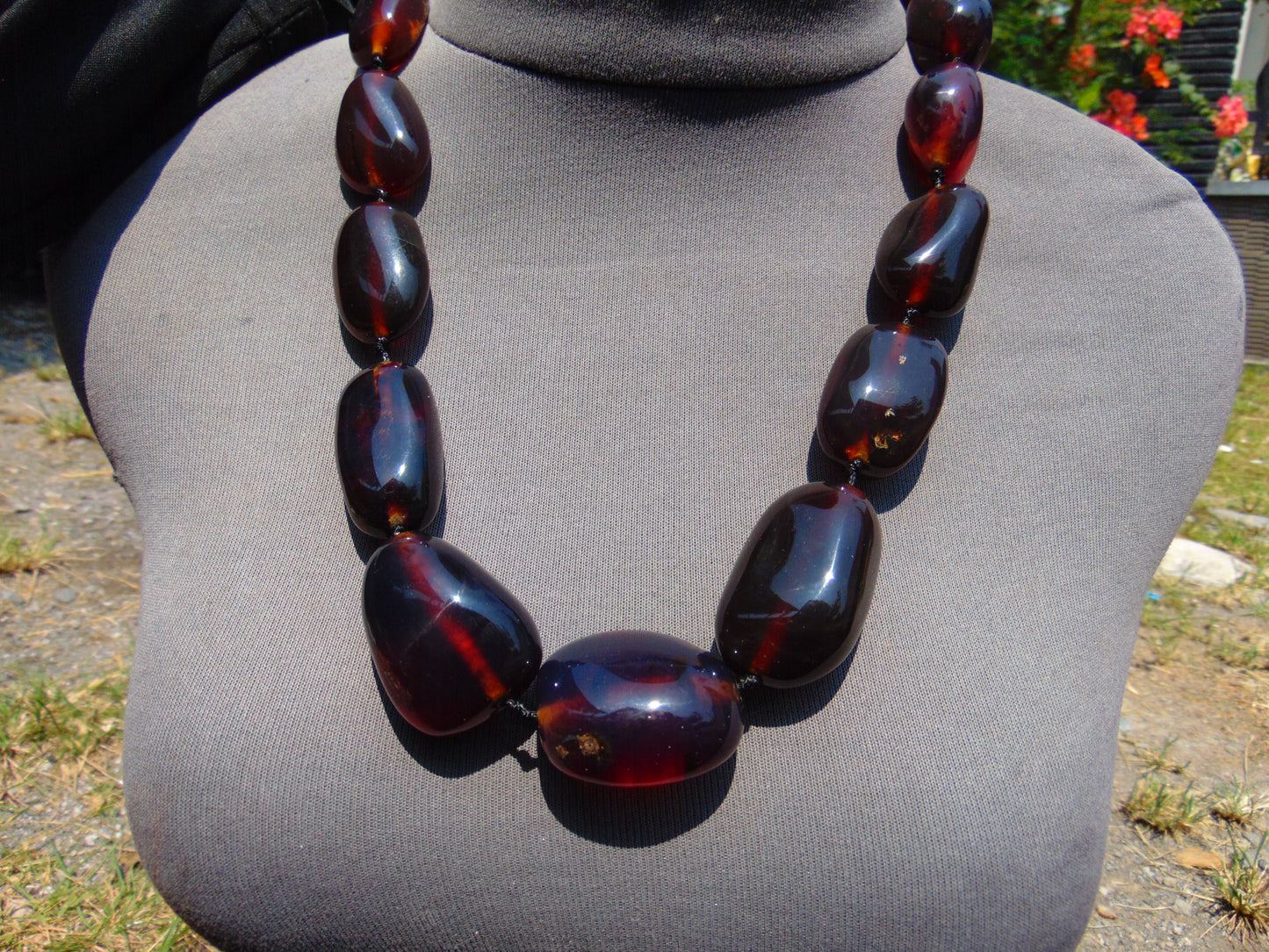 123 gr Small Beads Combination Necklace Indonesian Red Blue Amber for Healing A13K8