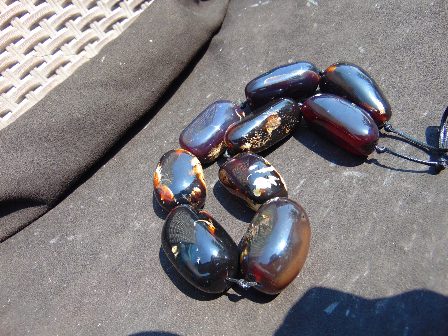 269 gr 9 beads Big Necklace Indonesian dark blue Amber for Healing A9K14