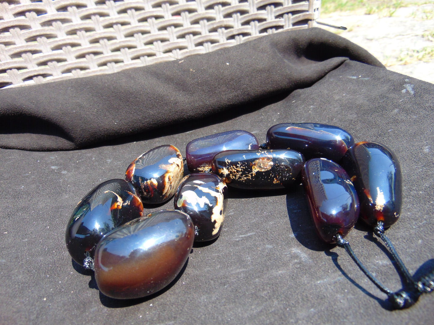269 gr 9 beads Big Necklace Indonesian dark blue Amber for Healing A9K14