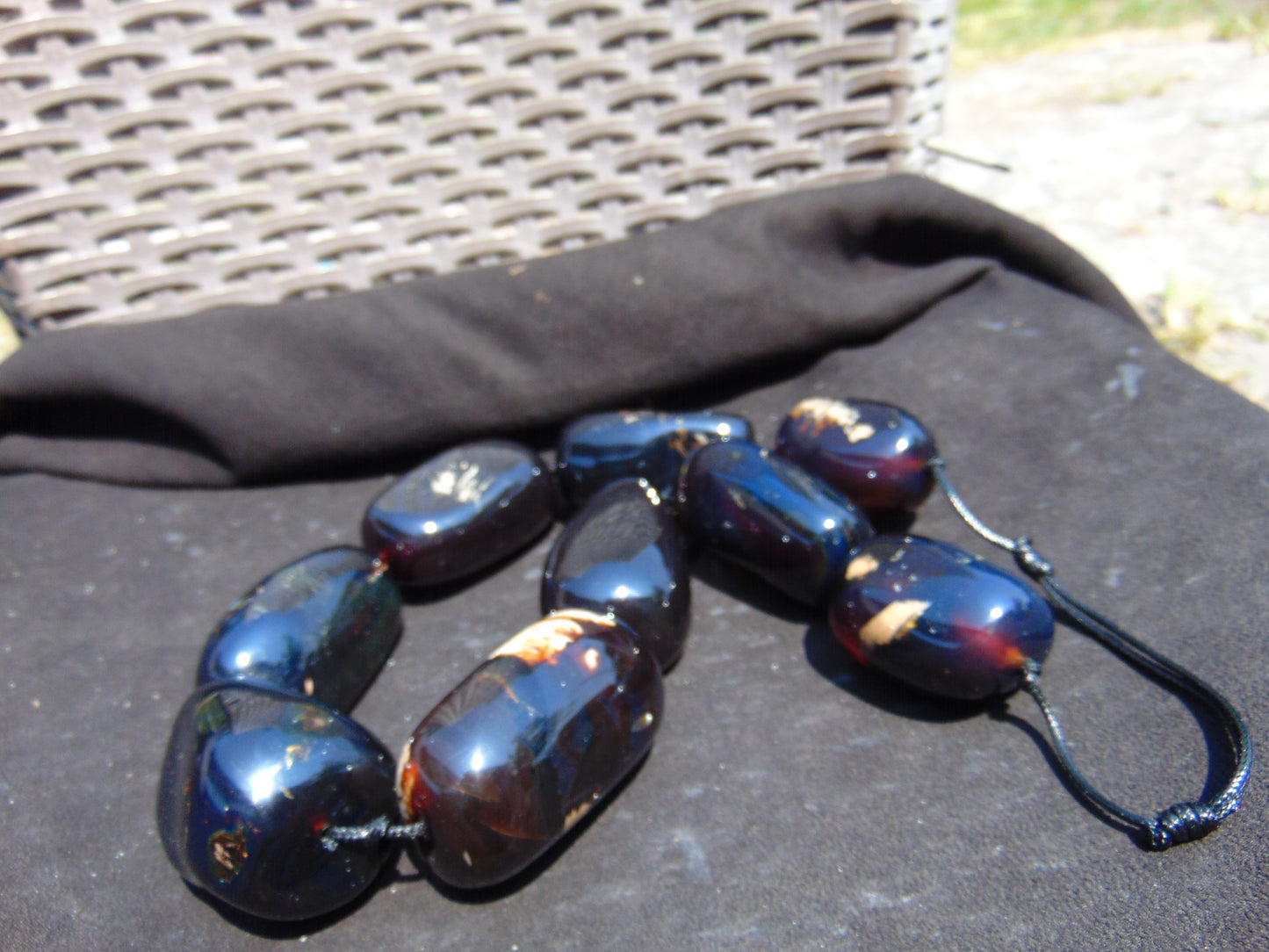353 gr 9 beads Big Necklace Indonesian dark blue Amber for Healing A9K25