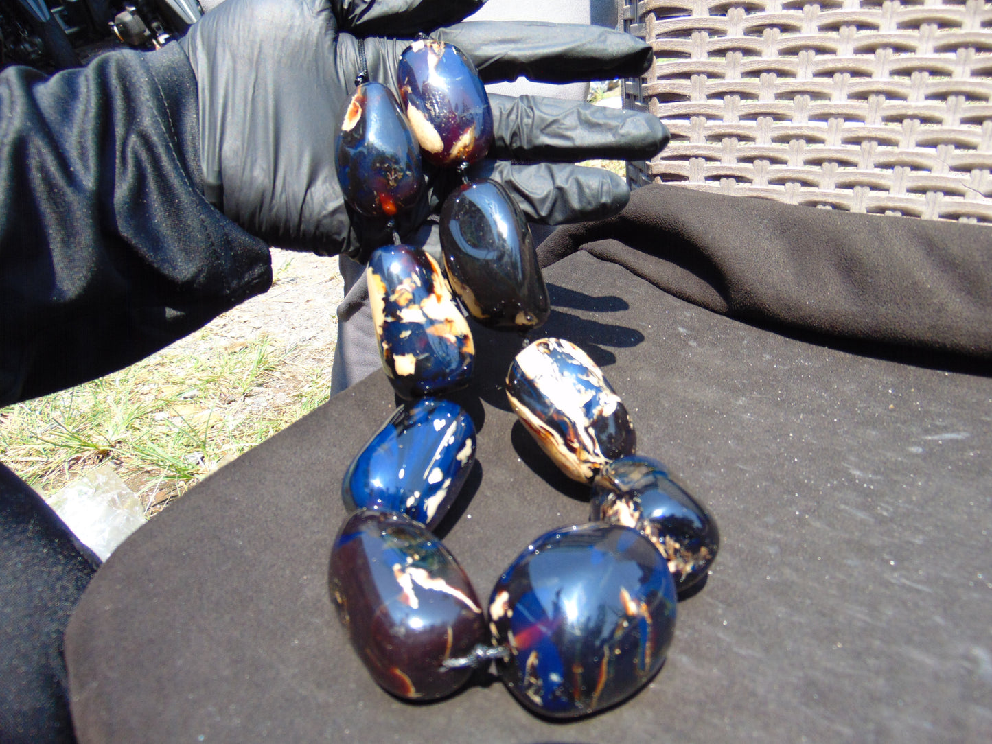 300 gr 9 beads Big Necklace Indonesian Dark Blue Amber for Healing A9K28