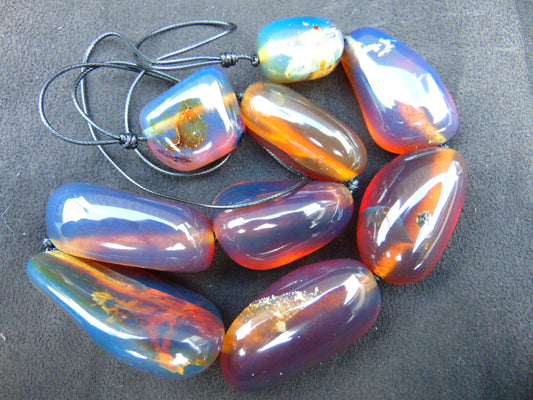 117 gr 10 pcs full polished Necklace Indonesian Blue Amber for healing No.16