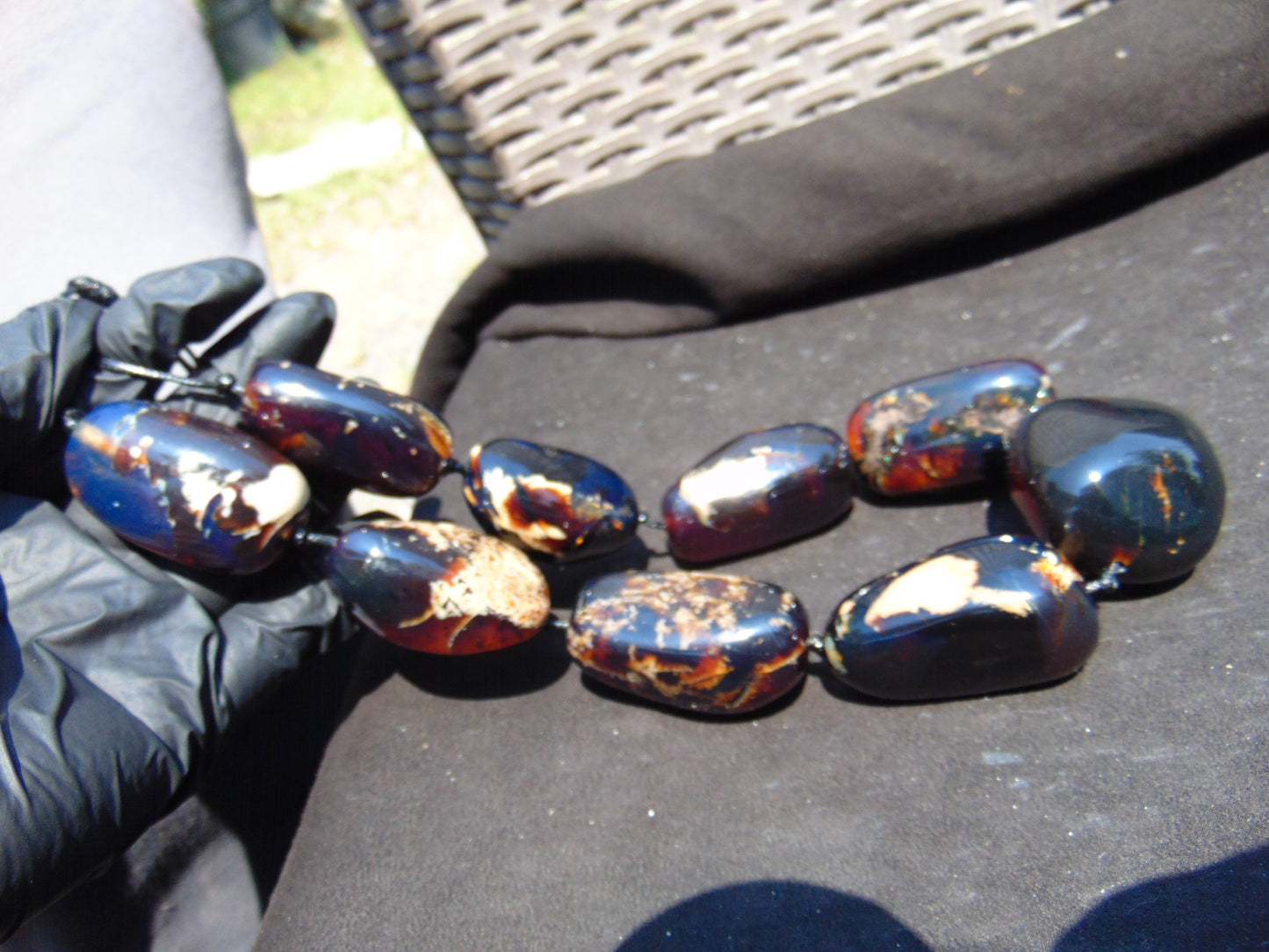 234 gr 9 beads Big Necklace Indonesian dark blue Amber for Healing A9K12
