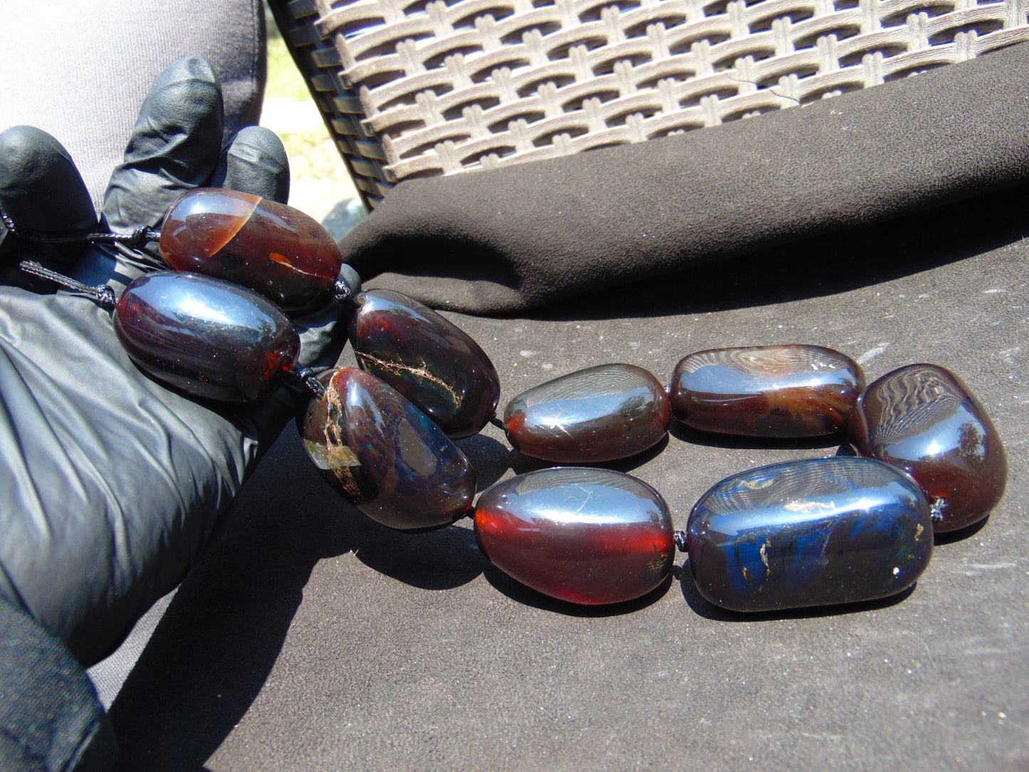 232 gr 9 beads Big Necklace Indonesian cherry red Amber for Healing A9K16