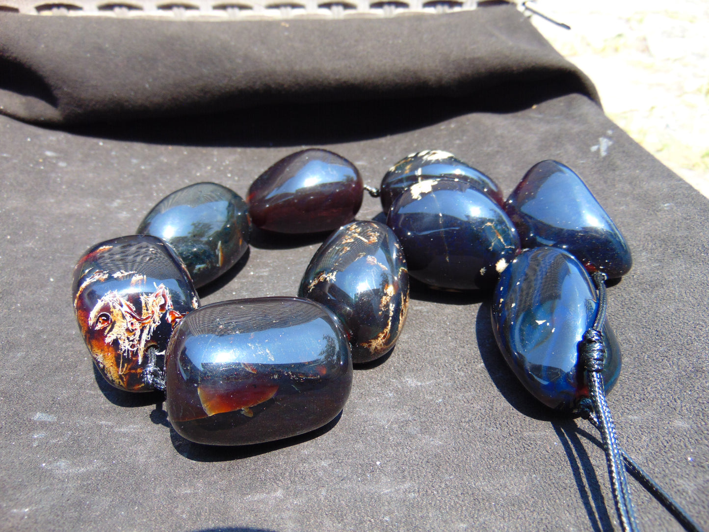 359 gr 9 beads Big Necklace Indonesian cherry blue red Amber for Healing A9K19
