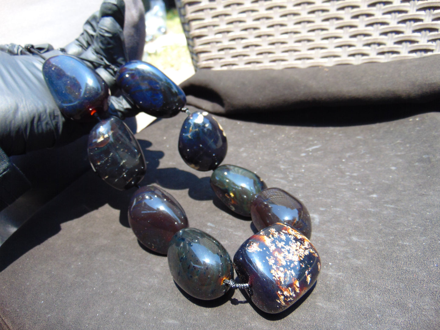 359 gr 9 beads Big Necklace Indonesian cherry blue red Amber for Healing A9K19
