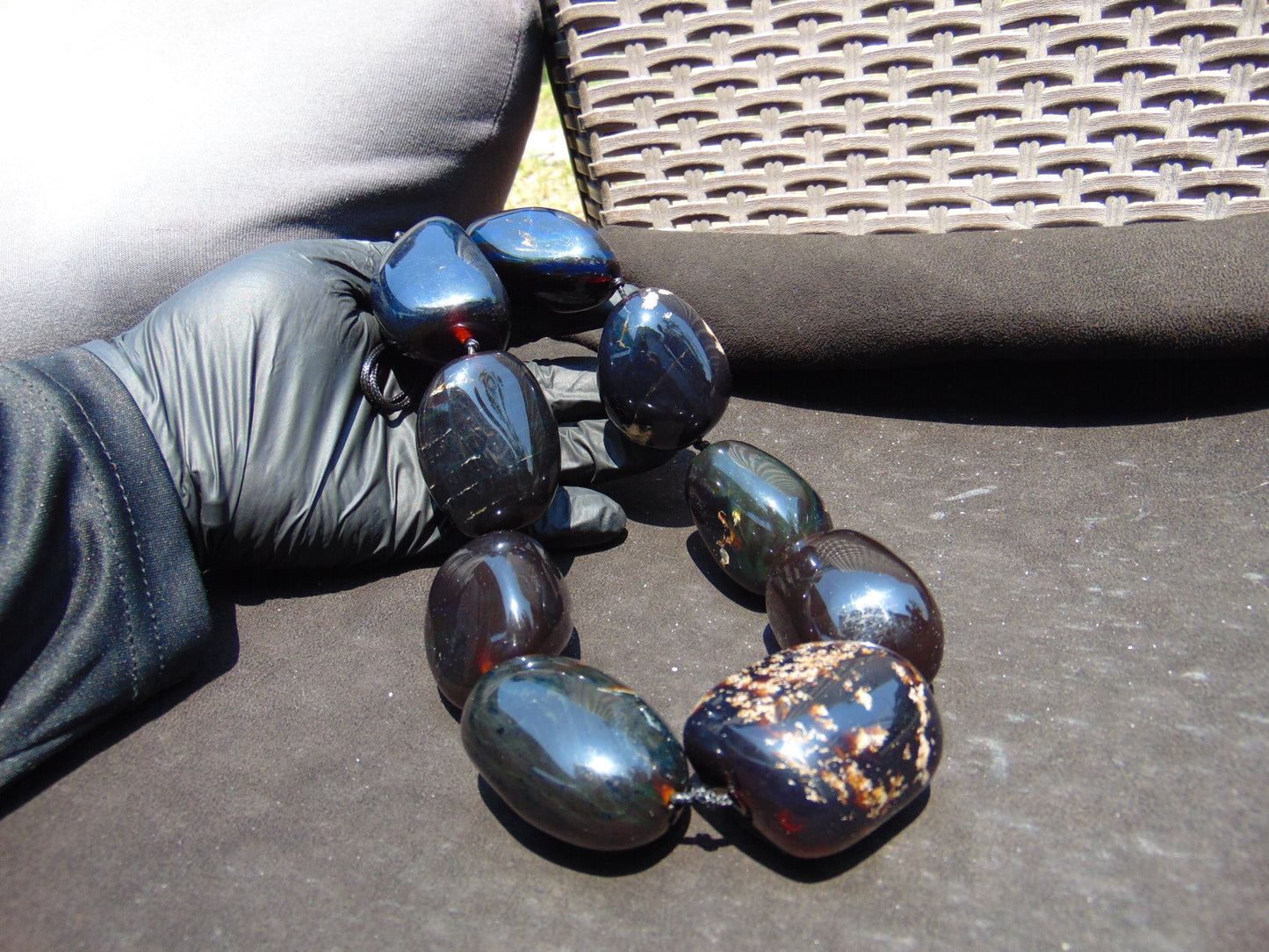 359 gr 9 beads Big Necklace Indonesian cherry blue red Amber for Healing A9K19