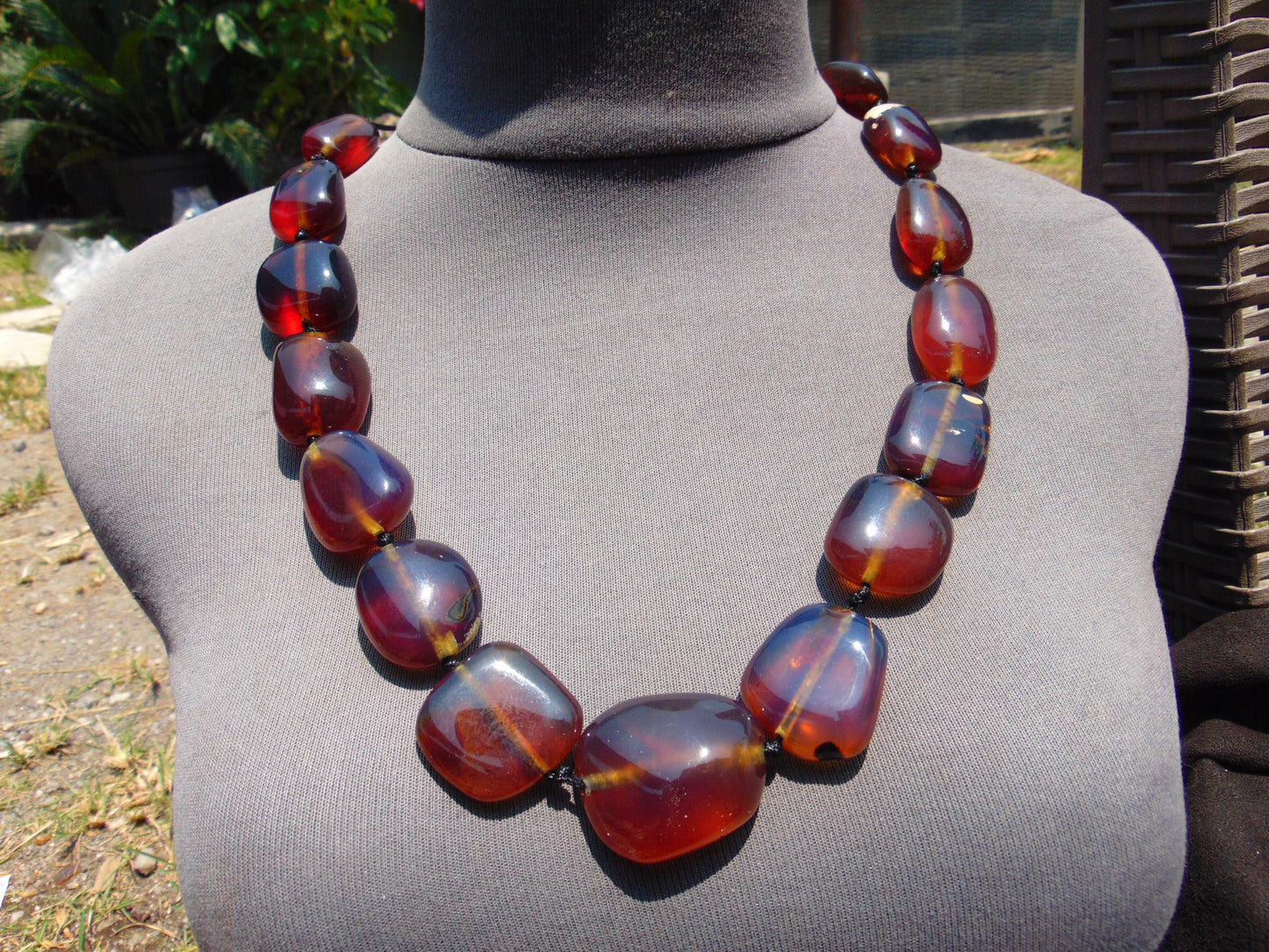 92 gr Small Beads Combination Necklace Indonesian Blue Amber for Healing A15K3