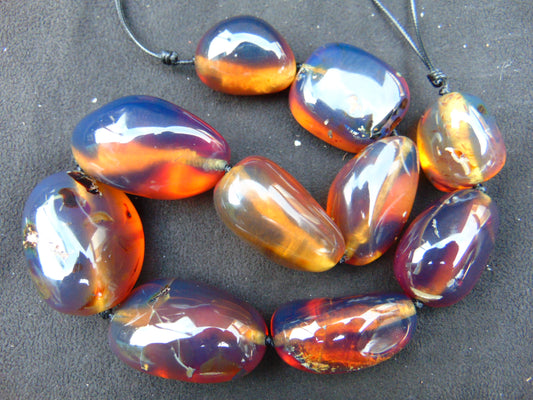 129 gr 10 pcs full polished Necklace Indonesian Blue Amber for healing No.22