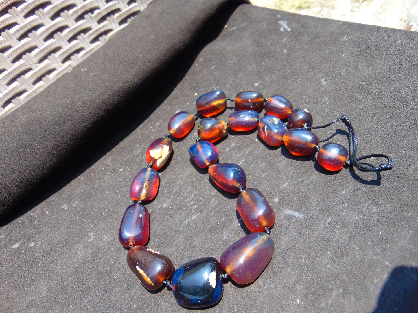 96 gr Small Beads Combination Necklace Indonesian Blue Amber for Healing A19K9