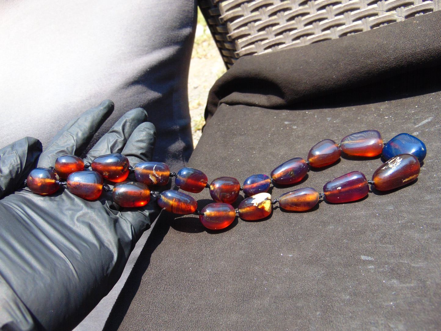 96 gr Small Beads Combination Necklace Indonesian Blue Amber for Healing A19K9