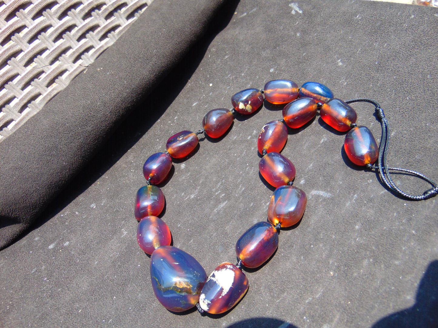 114 gr Small Beads Combination Necklace Indonesian Red Blue Amber for Healing A17K4