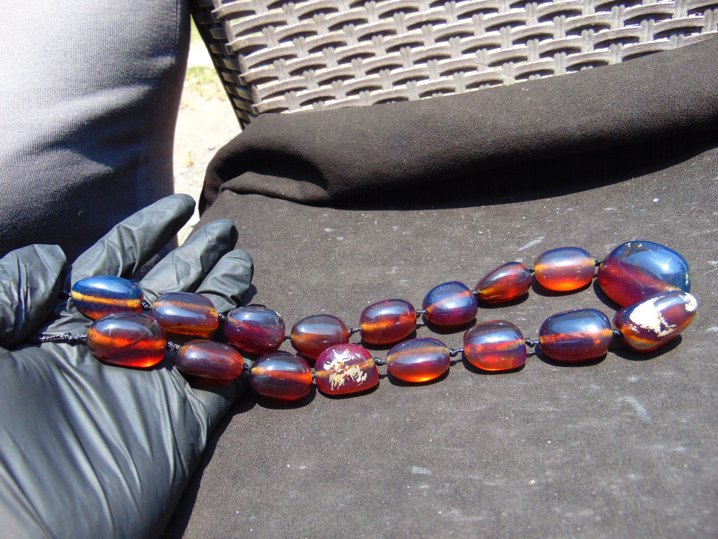 114 gr Small Beads Combination Necklace Indonesian Red Blue Amber for Healing A17K4